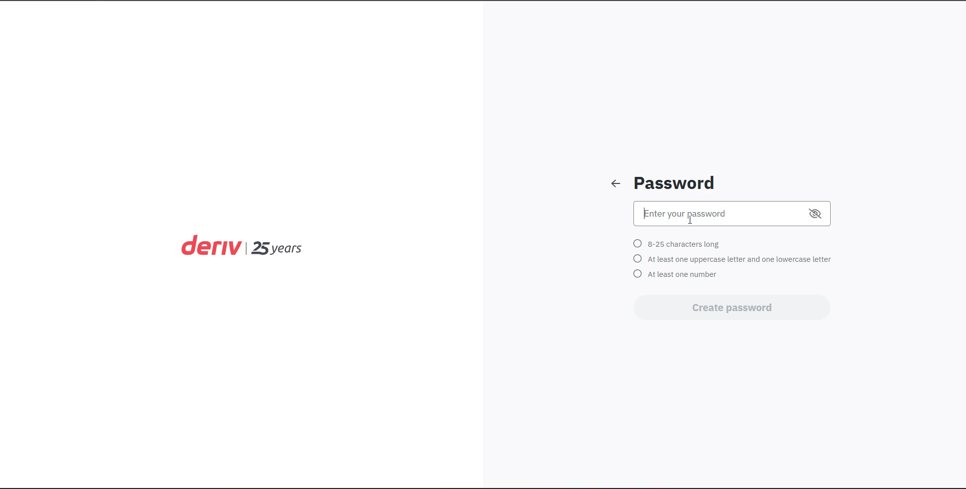 Create password screen with security rules