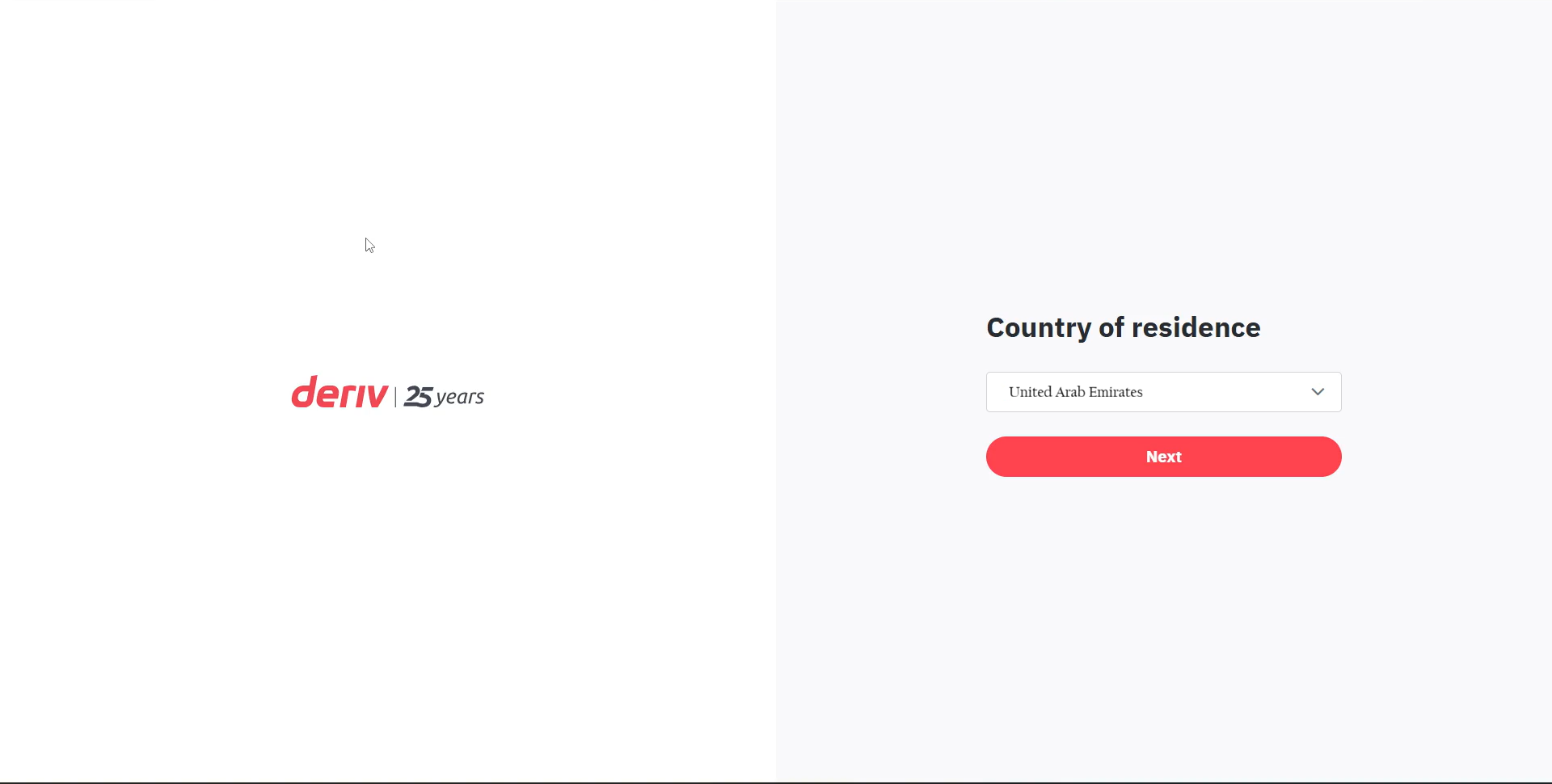 Country of residence selection step