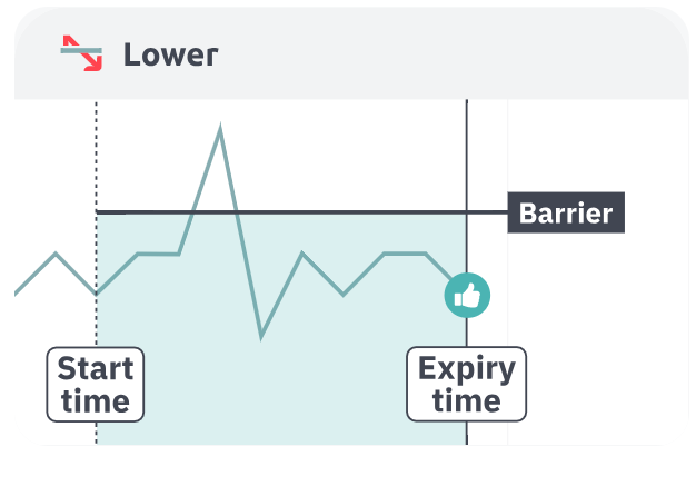 Lower success scenario showing price below barrier at expiry with success indicator